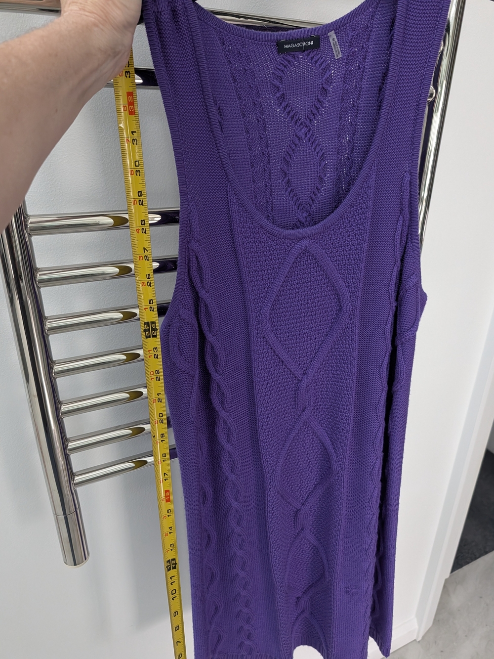 Purple 100% Soft Wool Cable-Knit Sleeveless Dress
